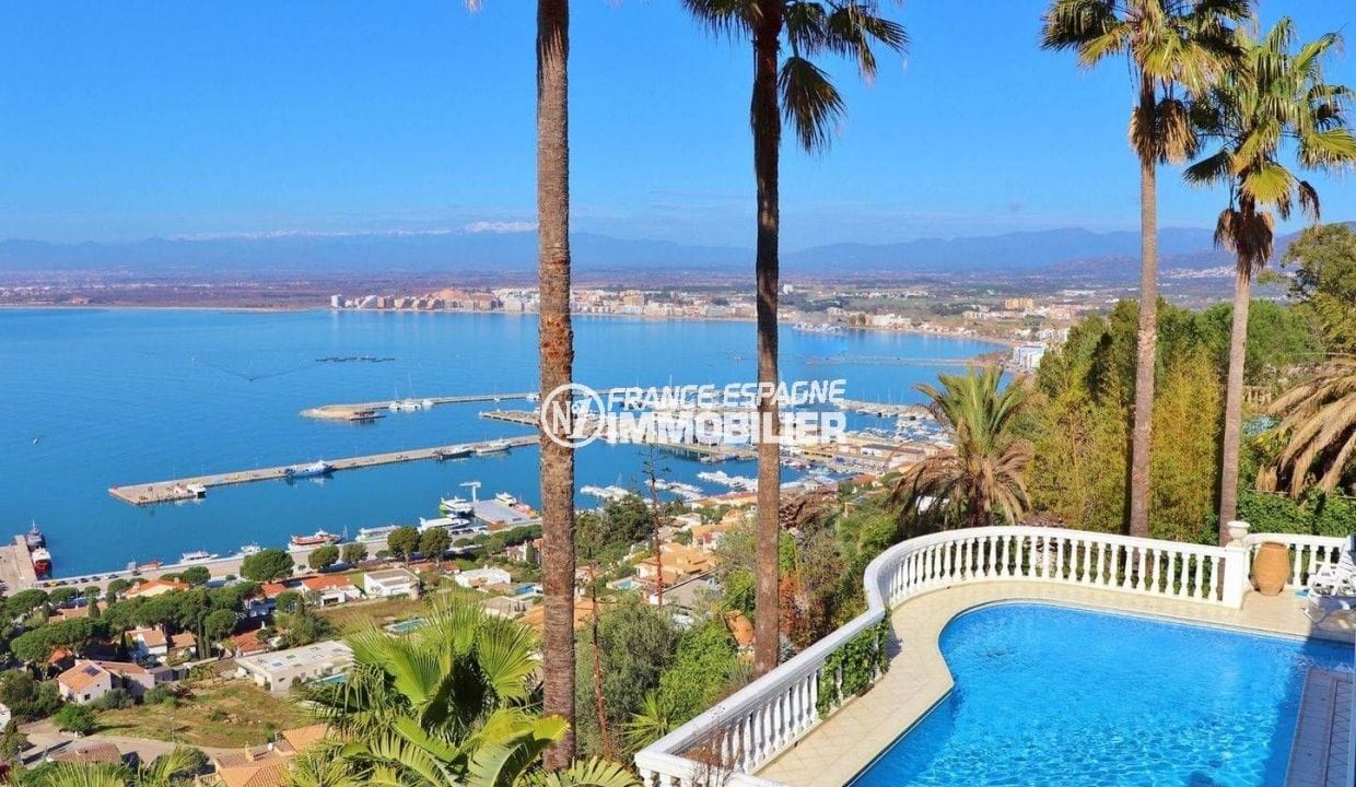 house for sale costa brava, ref.3614, view of pool and bay from terrace 