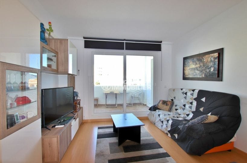 immo roses: appartement 60 m², salon / séjour avec canapé convertible accès terrasse