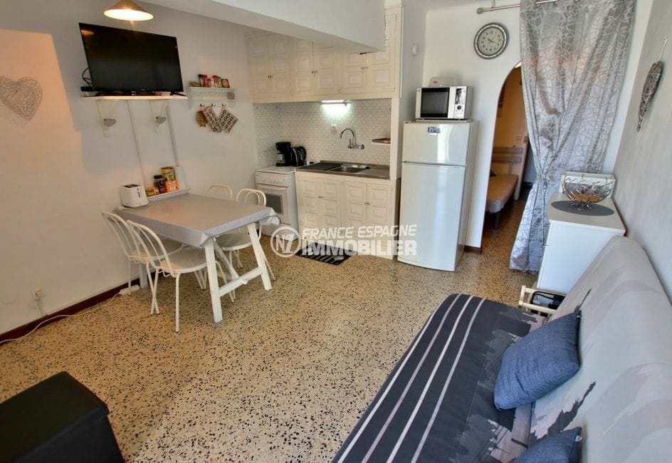 immobilier empuria brava: appartement 33 m², salon / séjour avec coin cuisine aménagée