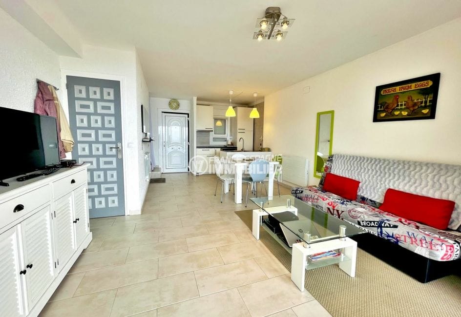 vente immobiliere rosas espagne: villa 2 chambres 71m², salon/séjour avec cuisine américaine