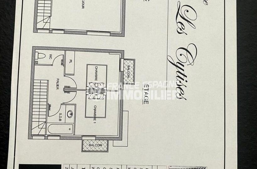 maison a vendre espagne rosas, 3 pièces 59 m², plans villa rdc et étage, perpignan