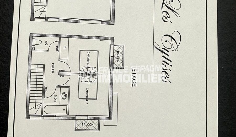 maison a vendre espagne rosas, 3 pièces 59 m², plans villa rdc et étage, perpignan