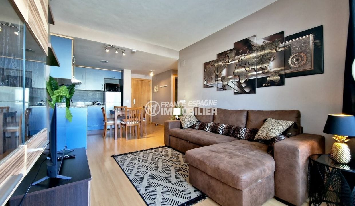 piso en venta en rosas españa, 2 habitaciones 53 m² con vistas al puerto deportivo, sala de estar